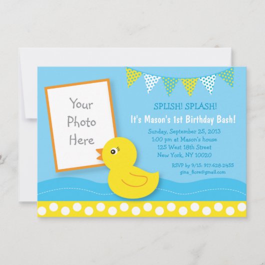 Invitation Canard en caoutchouc 1er anniversaire (Devant)