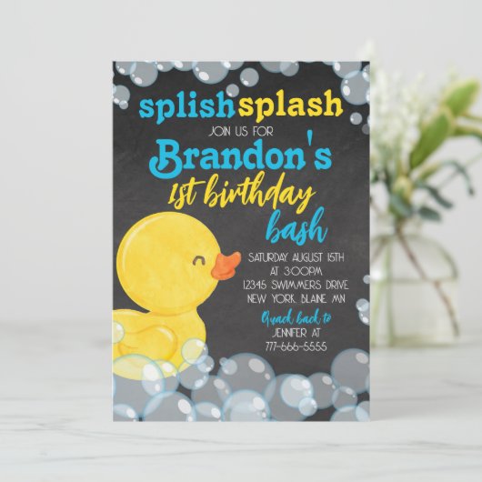 Invitation Canard en caoutchouc à l'aquarelle Tableau noir Jo (Debout devant)