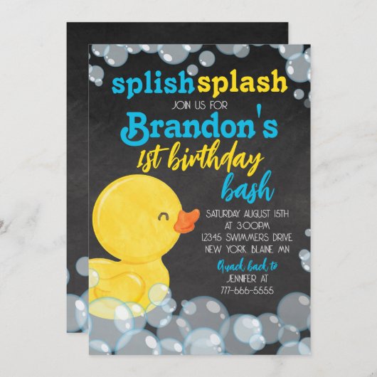 Invitation Canard en caoutchouc à l'aquarelle Tableau noir Jo (Devant / Derrière)