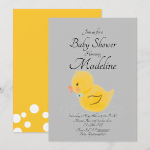 Invitation Canard en caoutchouc aquarellé gris Baby Shower