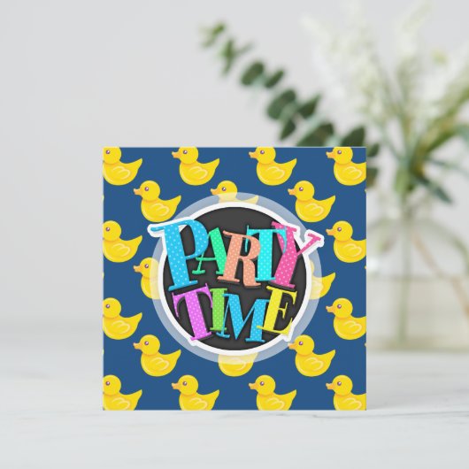 Invitation Canard en caoutchouc bleu et jaune, canard (Debout devant)