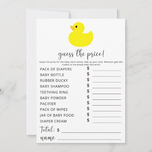 Invitation Canard en caoutchouc jaune - Devinez le jeu de pri (Devant)