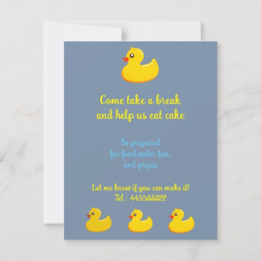 Invitation canard en caoutchouc jaune -fête d'anniversaire (Dos)