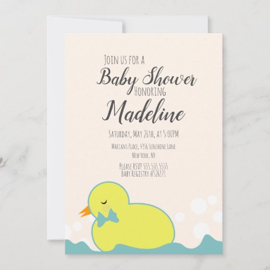 Invitation Canard en caoutchouc moderne Jaune Baby shower cha (Devant)
