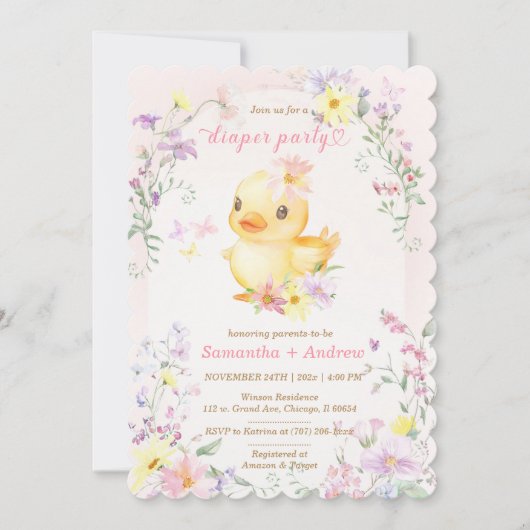 Invitation Canard en caoutchouc rose modèle pour fête de couc (Devant)