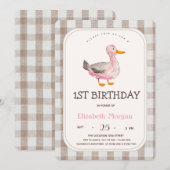 Invitation Canard Gingham Animal de Ferme (Devant / Derrière)