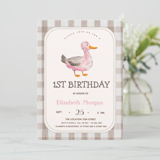 Invitation Canard Gingham Animal de Ferme (Debout devant)