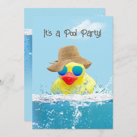Invitation Canard jaune avec lunettes de soleil pour Pool Par (Devant / Derrière)