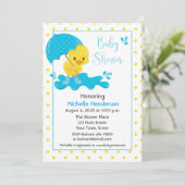 Invitation Canard jaune, parapluie et Baby shower Pois (Debout devant)