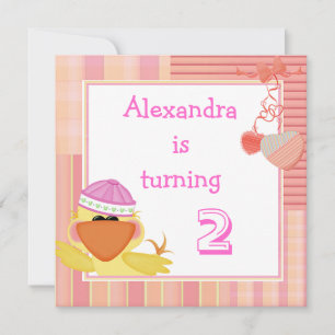 Invitation Canard Mignon Et Cœurs D'Amour 2ème Anniversaire
