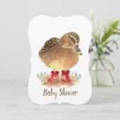Invitation Canard mou dans le Baby shower des bottes rouges (Debout devant)