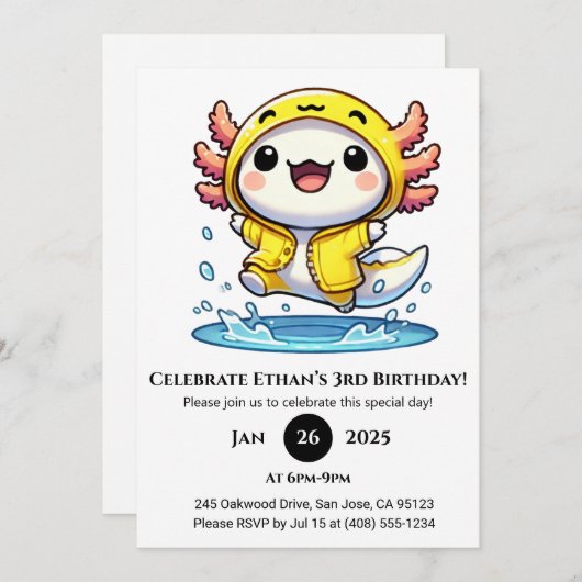 Invitation Canard Raincoat Axolotl Anniversaire (Devant / Derrière)