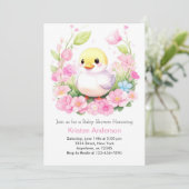 Invitation Canard rose mignon Blissful Baby shower fille (Debout devant)