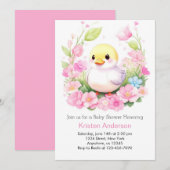 Invitation Canard rose mignon Blissful Baby shower fille (Devant / Derrière)