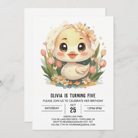 Invitation Canard rose moderne Anniversaire (Devant / Derrière)