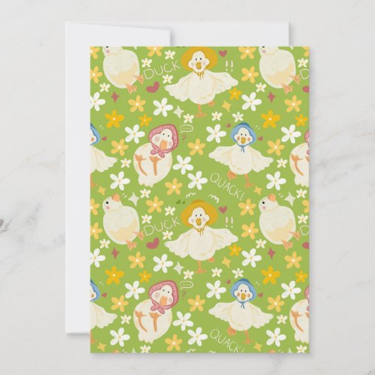 Invitation Canard vert mignon & motif sans couture de fleur d (Devant)