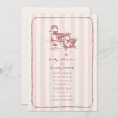 Invitation Canards Bois Doodland Baby shower rose (Devant / Derrière)