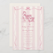 Invitation Canards Bow Bow Doodle Baby shower rose (Devant / Derrière)