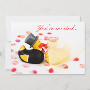 Invitation Canards de mariage confettis de pétales de rose -