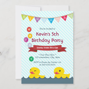 Invitation Canards en caoutchouc Bleus rayures Anniversaire I