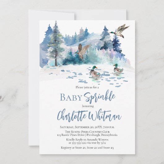 Invitation Canards Forêt Bois Nature Garçon Bébé Sprinké (Devant)