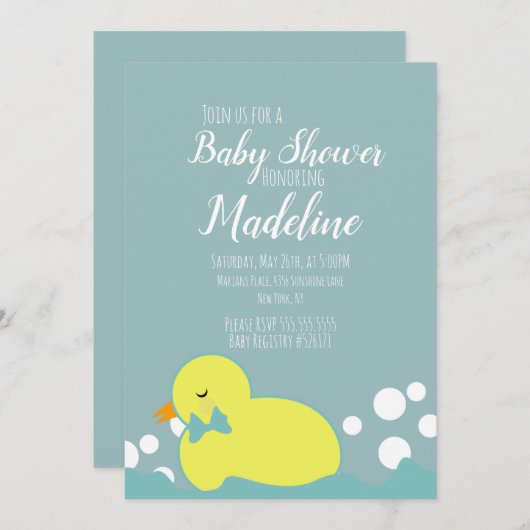 Invitation Canards modernes Baby shower chaud jaune Invitatio (Devant / Derrière)