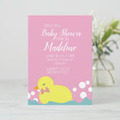 Invitation Canards modernes Baby shower fille rose jaune (Debout devant)