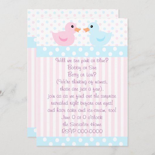Invitation Canards roses et bleus (Devant / Derrière)