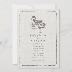 Invitation Canards rustiques Doodle Baby shower neutre