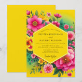 Invitation Canary Fuchsia Flora Wedding (Devant / Derrière)