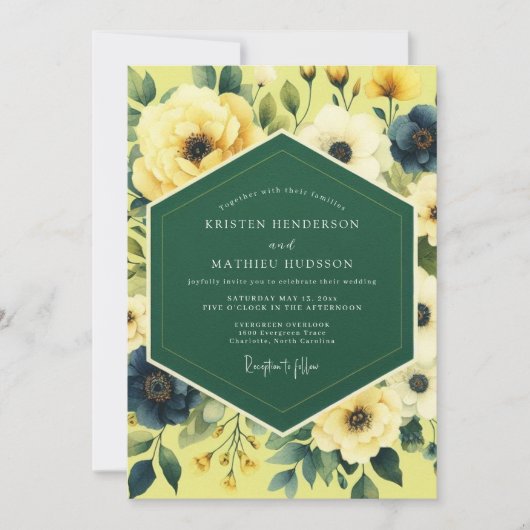 Invitation Canary Indigo Painterly Wedding (Devant)
