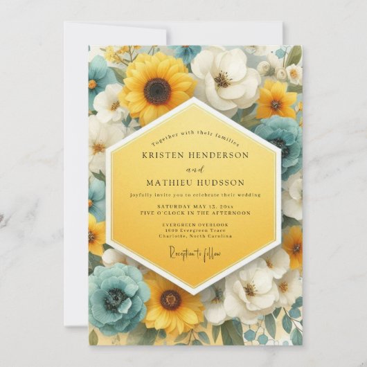 Invitation Canary Slate Luminous Bloom Wedding (Devant)