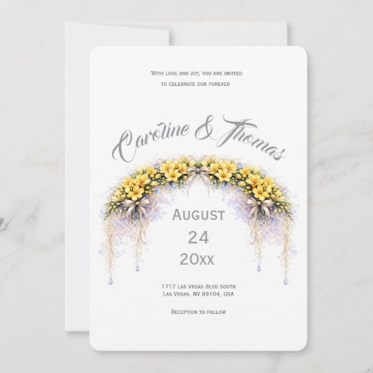 Invitation Canary Yellow Romantic Freesia Floral Wedding (Devant)