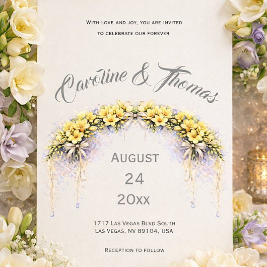 Invitation Canary Yellow Romantic Freesia  Floral Wedding