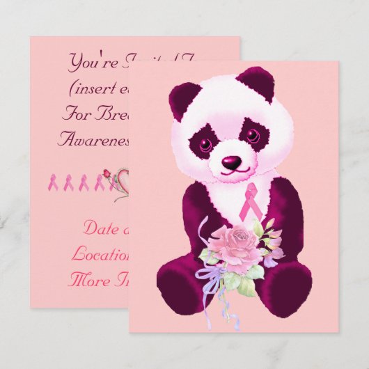 Invitation Cancer du sein Panda Ours (Devant / Derrière)