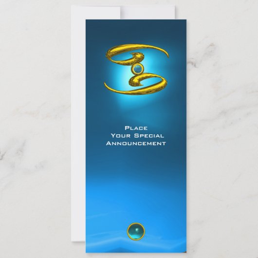 Invitation CANCER OPALE MONOGRAMME saphir bleu clair jaune (Dos)