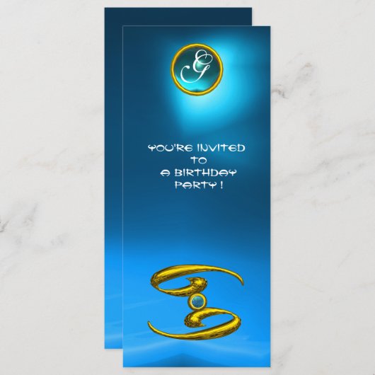 Invitation CANCER OPALE MONOGRAMME saphir bleu clair jaune (Devant / Derrière)