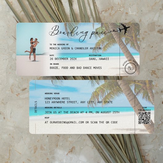 Invitation CANCUN Mexico Beach Boarding Pass QR Mariage photo