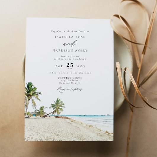 Invitation CANCUN Mexique Watercolor Beach Mariage