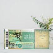 Invitation Cancun Twilight Beach Boarding Pass Mariage aqua (Debout devant)