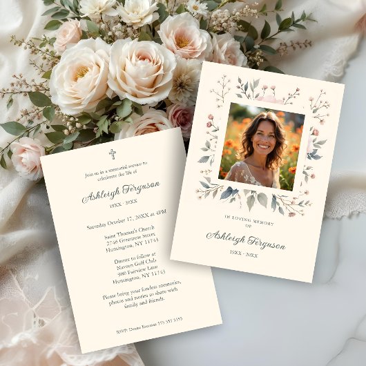 Invitation Candid Delicate Pastel Floral Frame Photo Funeral 