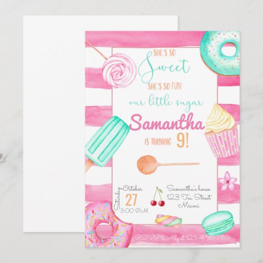 Invitation Candy Birthday Invitation, Sweets Invite (Devant / Derrière)