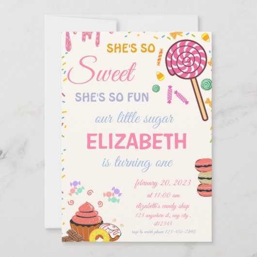 Invitation Candy Birthday Sweet Celebration Candy land (Devant)