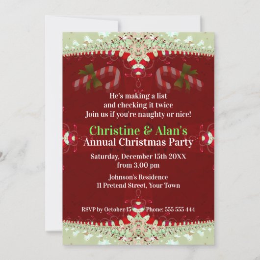 Invitation Candy Cane Christmas Holidays Party  (Dos)