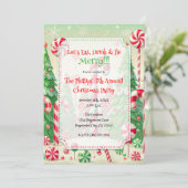 Invitation Candy Cane Hiver Forêt de menthe poivrée Noël (Debout devant)