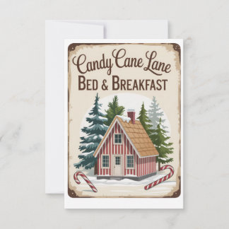 Invitation Candy Cane Lane Bed & Breakfast Vintage Christmas 