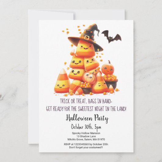 Invitation Candy Corn Trick ou Traiter Citrouilles Halloween (Devant)