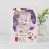 Invitation Candy Damask Chicks Fille 1er anniversaire Invitat (Debout devant)