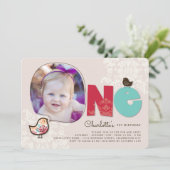 Invitation Candy Damask Chicks Fille 1er anniversaire Invitat (Debout devant)