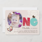 Invitation Candy Damask Chicks Fille 1er anniversaire Invitat (Devant)